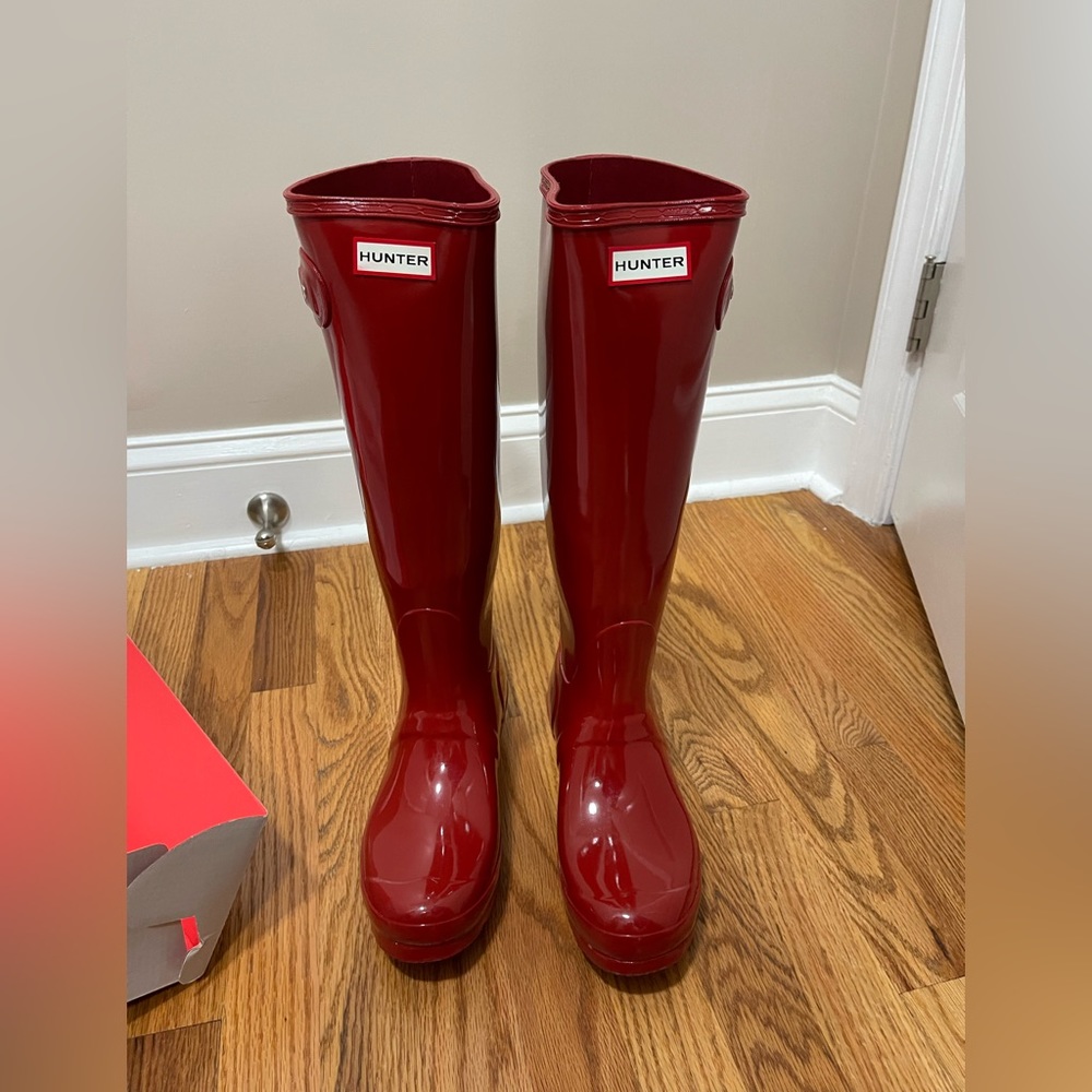 Hunter Tall Rain Boots, Glossy red